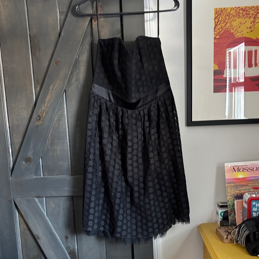 Strapless White House Black Market Black Polka Dot Dress